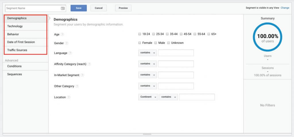 phân đoạn google analytics theo nhân khẩu học