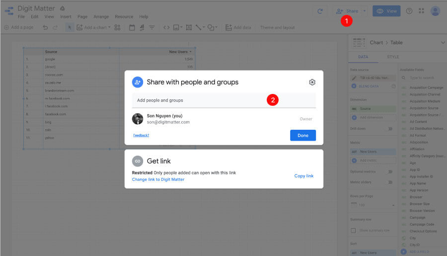 Hướng dẫn chia sẻ báo cáo Google Data Studio