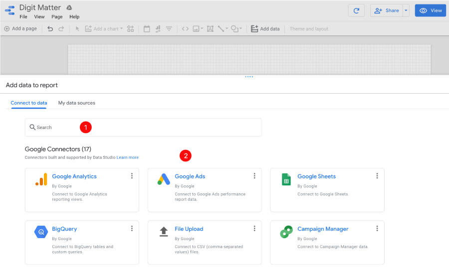 Tạo nguồn dữ liệu mới trong báo cáo Google Data Studio